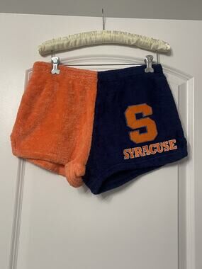 Syracuse University Fuzzy Pajama Shorts M/L College Outfit Colorblock Womens